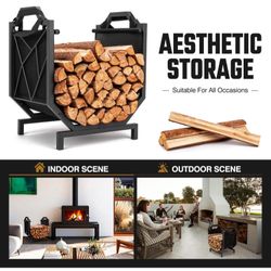 Firewood Rack with Canvas Log Carrier, Log Holder Wood Storage, Indoor/Outdoor Wood Rack
