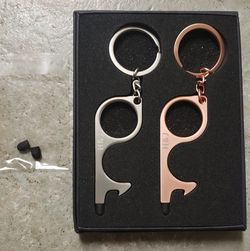 No touch door open tool,stylus keychain tool ( rose + silver )