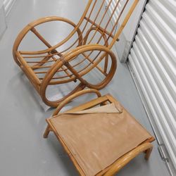 Vintage Rattan Pretzel Chair and Ottoman