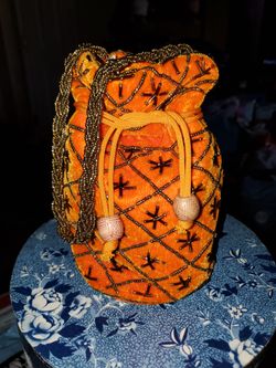 *Brand New* Orange velvet beaded Indian Polti handbag
