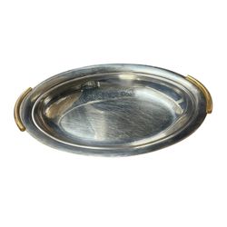 Vintage  Italian 1980s Stainless Steel Gold Plate Trim Serving Tray Summit Italy