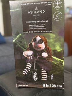 Halloween Ashland 11 in Animated Spooky Rag Doll on Tricycle