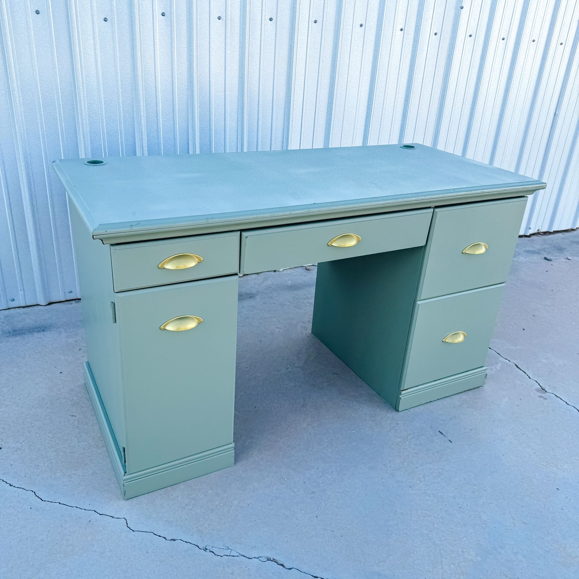 Custom Desk Refinished High Quality Green And Gold Computer Desk