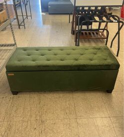 SONGMICS 43" Metal Frame Velvet Storage Ottoman Bench Foot Rest w/ Legs - Green
