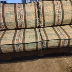 Sofa And Chair Set With Wooden Arms