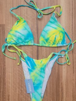 NEW LIZENS TIE-DYE LOOK 2 PC STRING BIKINI BATHING SUIT SZ SMALL
