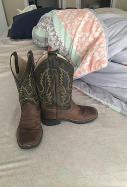 Brown square toe old west child youth cowboy boots 10.5 C brown leather
