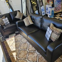 Sofa Set & FREE RUG! $659 New In Box Sofa & Loveseat Set PICK ANY FREE RUG Faux Leather Couch Set