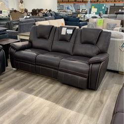 Dark Brown Leather Power Reclining Sofa