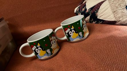 (2) Ceramic Bluey Christmas Mugs