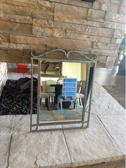 Modern classic silver finish wall mirror 26 H x 20W