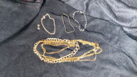 Gold chains Cuban link chain silver chain bracelet Indian silver dollar earrings