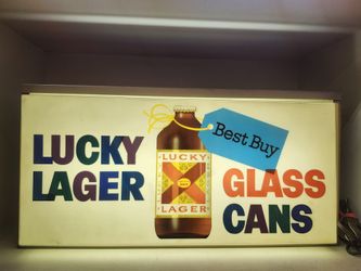 1959s Lucky LAGER GLASS CANS SIGN