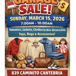 Garage Sale – Clothes, Toys, Bags & More – Sunday 3/15 From 7AM–10AM