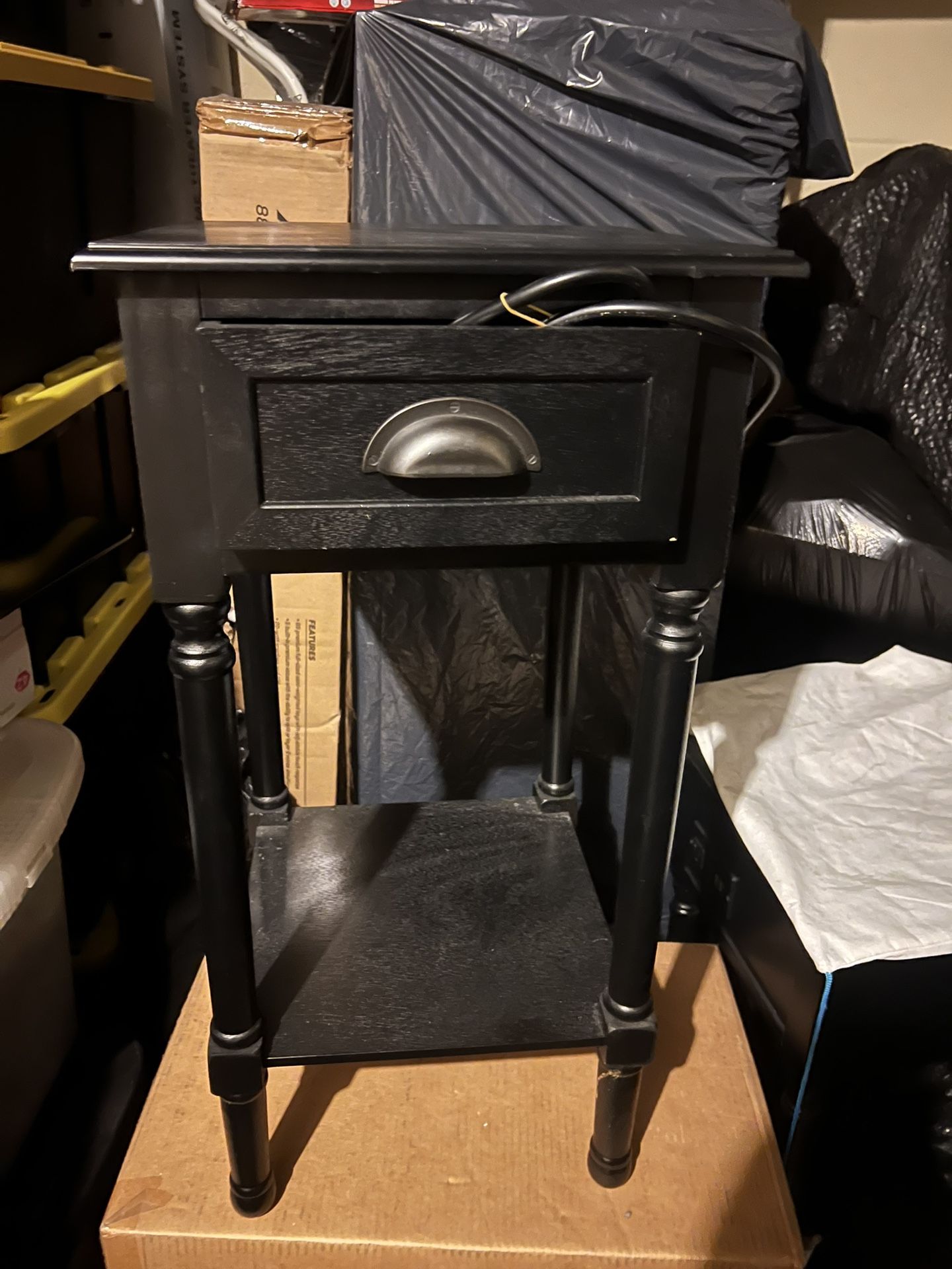 Black Wooden End Table With Power Outlet Built In