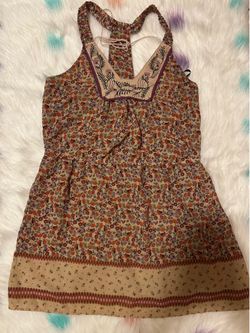 Jessica Simpson women's boho-style summer dress, floral, racerback, embroidered, size M.