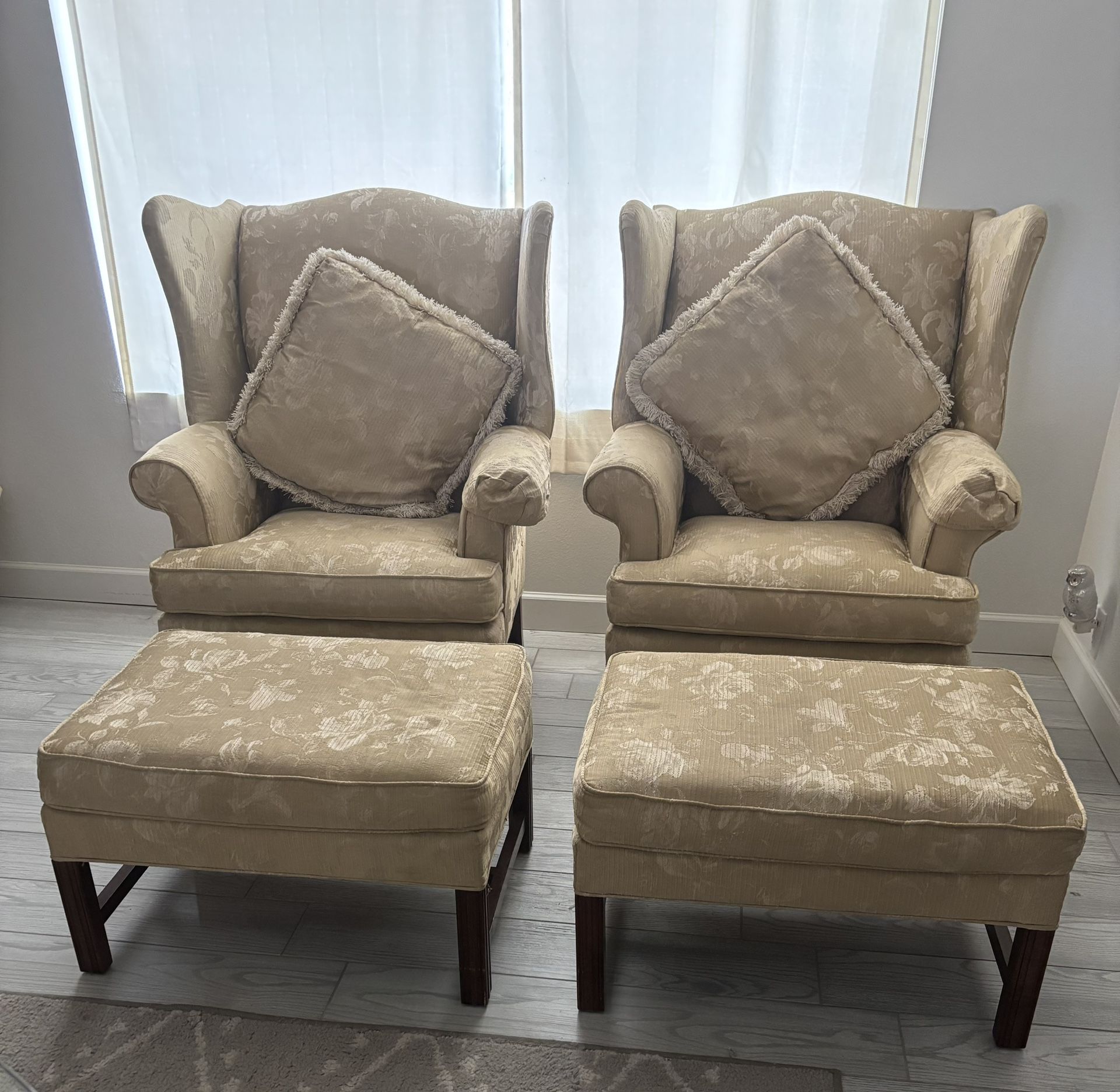 High Back Gold Chairs With Ottomans
