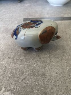 Vintage Mexican Pottery Pig Figurine Hand Painted Folk Art Ceramic