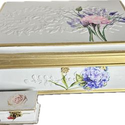 Painted Vintage White Jewelry Box With Bonus Trinket Box