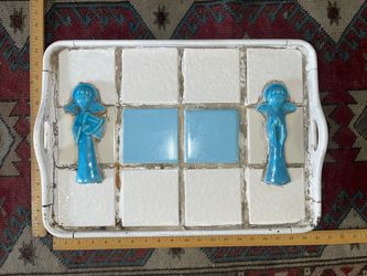 Vintage Wood & Tile Tray (Hand Made)