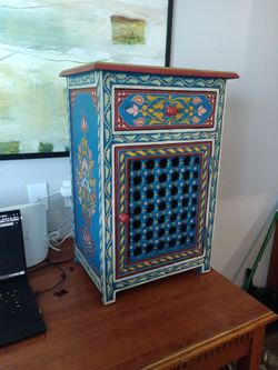 Hand-Painted Moroccan Style Wooden Cabinet