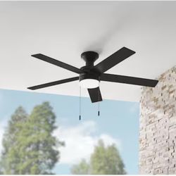 Exclusive Hampton Bay Caltris 52 in. Integrated LED Indoor/Outdoor Matte Black Ceiling Fan with Light and Pull Chains Included