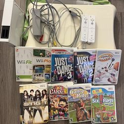Nintendo Wii Bundle Game Console 2 Controllers 9 Games Just Dance Sing It Party Carnival Gallop Ride Six Flags Fit Play All Cables Missing Sensor Bar