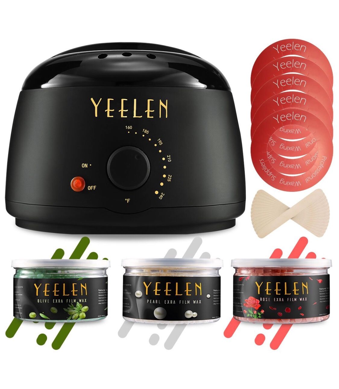 Yeelen Wax Warmer Hair Removal Waxing Kit 600g/21.16oz Hard Wax Beans + 10 Wax Applicator Sticks