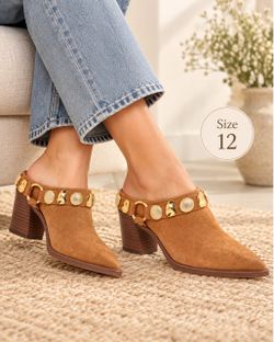 Dolce vita Tan Suede Heeled Mules with Gold Studs Size 12