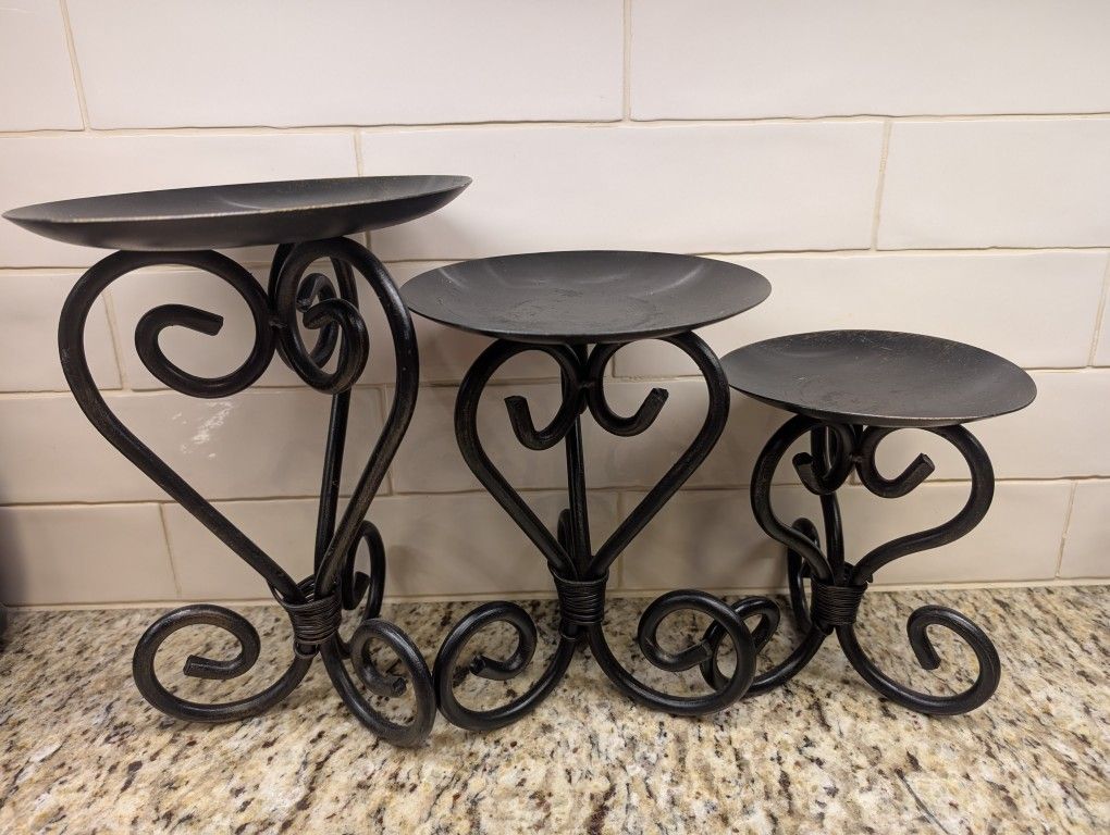 Set Of 3 Heavy Metal Candle Holders