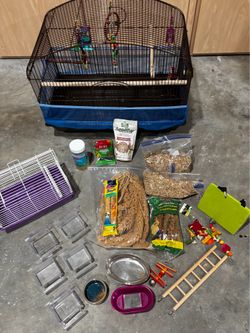 Like-New Large Bird Cage Package – Cage, Travel Cage, Toys & Supplies