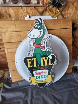 Cute Sinclair Dino Metal Sign 8"x18"