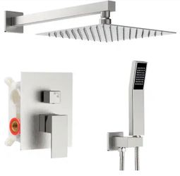 1-Spray Square High Pressure Shower Faucet Set with Hand Shower in Brushed Nickel