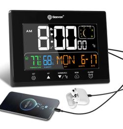 Geevon Digital Atomic Alarm Clocks for Bedrooms Color VA Display Atomic Clock - Black