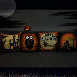 Brand New Halloween Throw Pillow Covers 18 x 18 Inch Owl/Bat/Witch/Castle Theme Sofa Home Decorative Cushion Pillow Case Bedroom Living Dining Seat Thumbnail