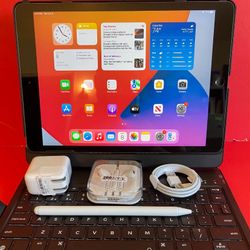 Apple IPad 9th Generation (10.2” Retina /Touch ID /IOS 18/ 2021 Model) 64GB with Pen, Keyboard  & Accessories 