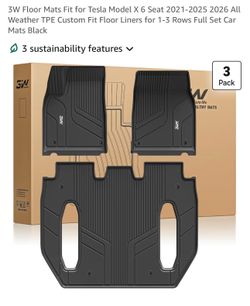 3W Floor Mats for Tesla Model X 6 Seat 2021-2026