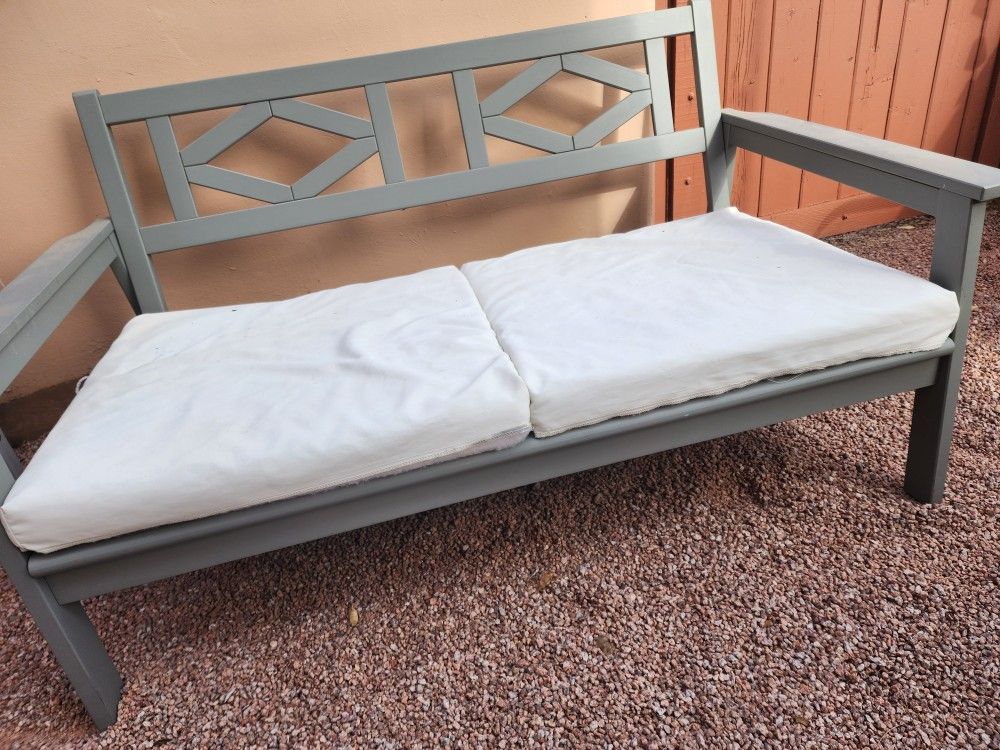 Gray Wood Bench And Chair.