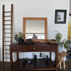 Wooden Foyer Side Table - Mirror - Ladder