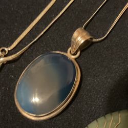 Sterling Silver 925 Necklaces With Large genuine stone Pendant