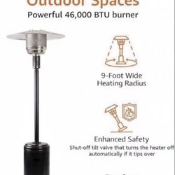 Amazon Basics 46,000 BTU Outdoor Propane Patio Heater with Wheels, Commercial & Residential, Havana Bronze, with Water Tank, 32.1 x 32.1 x 91.3 inches