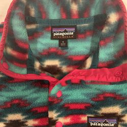 Patagonia Synchilla AZTEC Snap T Fleece Pullover Green Pink Small