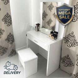 Modern Luxuary Makeup White Vanity Set with Mirror & Stoo