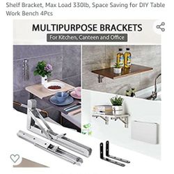 Folding Shelf Brackets 12" with L Bracket 5"x 3" Heavy Duty Stainless Steel Collapsible Wall Mounted Shelf Bracket, Max Load 330lb, Space Saving for D