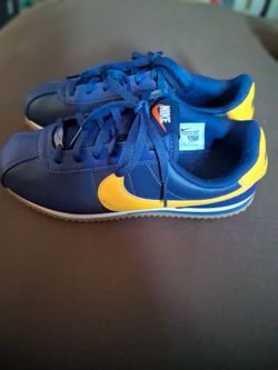 ​Nike Cortez Blue with Gold/Yellow Swoosh Sneakers Insert Size