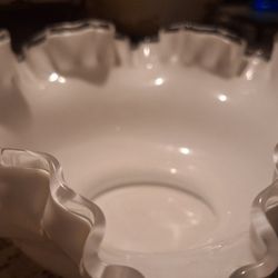 Fenton White Milk Glass Silver Crest