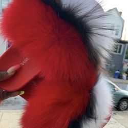 Red Shadow Real Fur Slides Sizes 9.5,10 Only Message True Size & Order