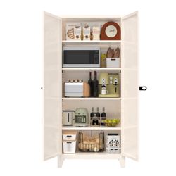 71'' 2 Shapely Door Cabinet With Lock, Metal Storage Cabinet with Doors and Adjustable Shelves, for Kitchen, Bedroom, Living Room(Beige)