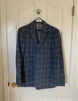 Joseph Abboud Men’s Blue/Grey Tartan Blazer Suit Jacket - Slim Fit (38 Regular) (100% Wool)