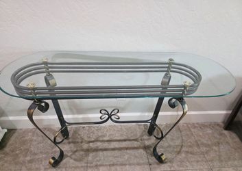 Traditional Wrought Iron & Glass Console Table / Entryway Table